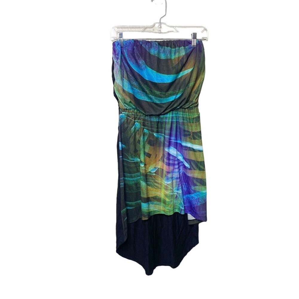 Express Hi Low Strapless Dress Multi Color SZ S Black Green Stretch New - Picture 6 of 14